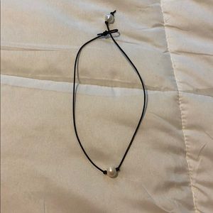 Leather and pearl necklace
